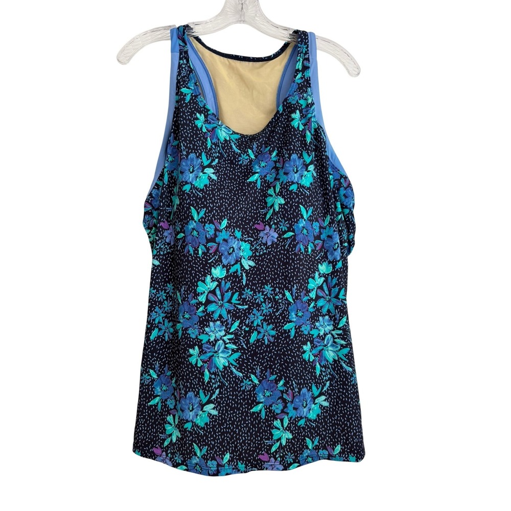 Woman  Within Floral Racerback Tankini Swim Top Blue Teal Navy 2X Swimsuit